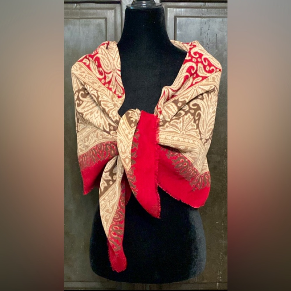Vintage Burgundy flowers/paisley design wrap/scarf. 1 size